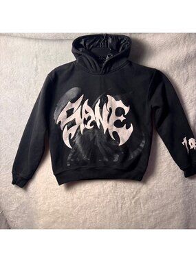Sane Black Gothic Hoodie Bat Graphics Size M Unisex Streetwear Sweatshirt grunge
